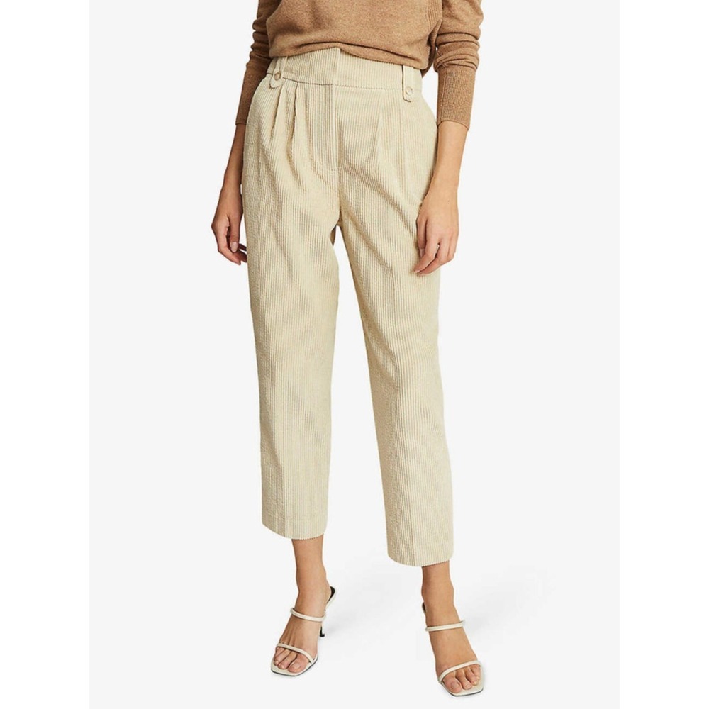 Reiss Aster High-Rise Corduroy Tapered Pants In Cream Women's Size US 8